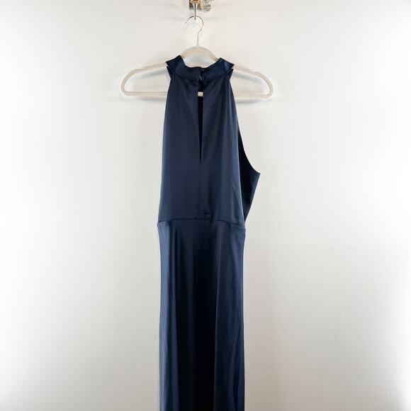 WAYF Halter Neck Sleeveless Slit Maxi Formal Gown Navy Blue XL - Picture 11 of 11